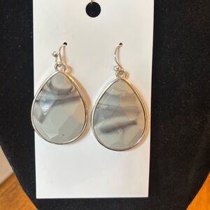 Black and grey tear drop silver tone earrings